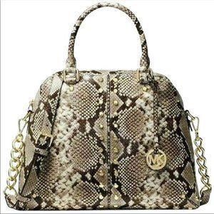 Michael Kors Astor Studded Leather Large Satchel Bag Snakeskin